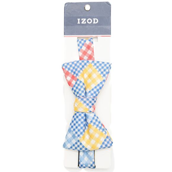Izod Pre-Tied Adjustable Blue Yellow Pink Gingham Bow Tie Bowtie - Picture 2 of 5